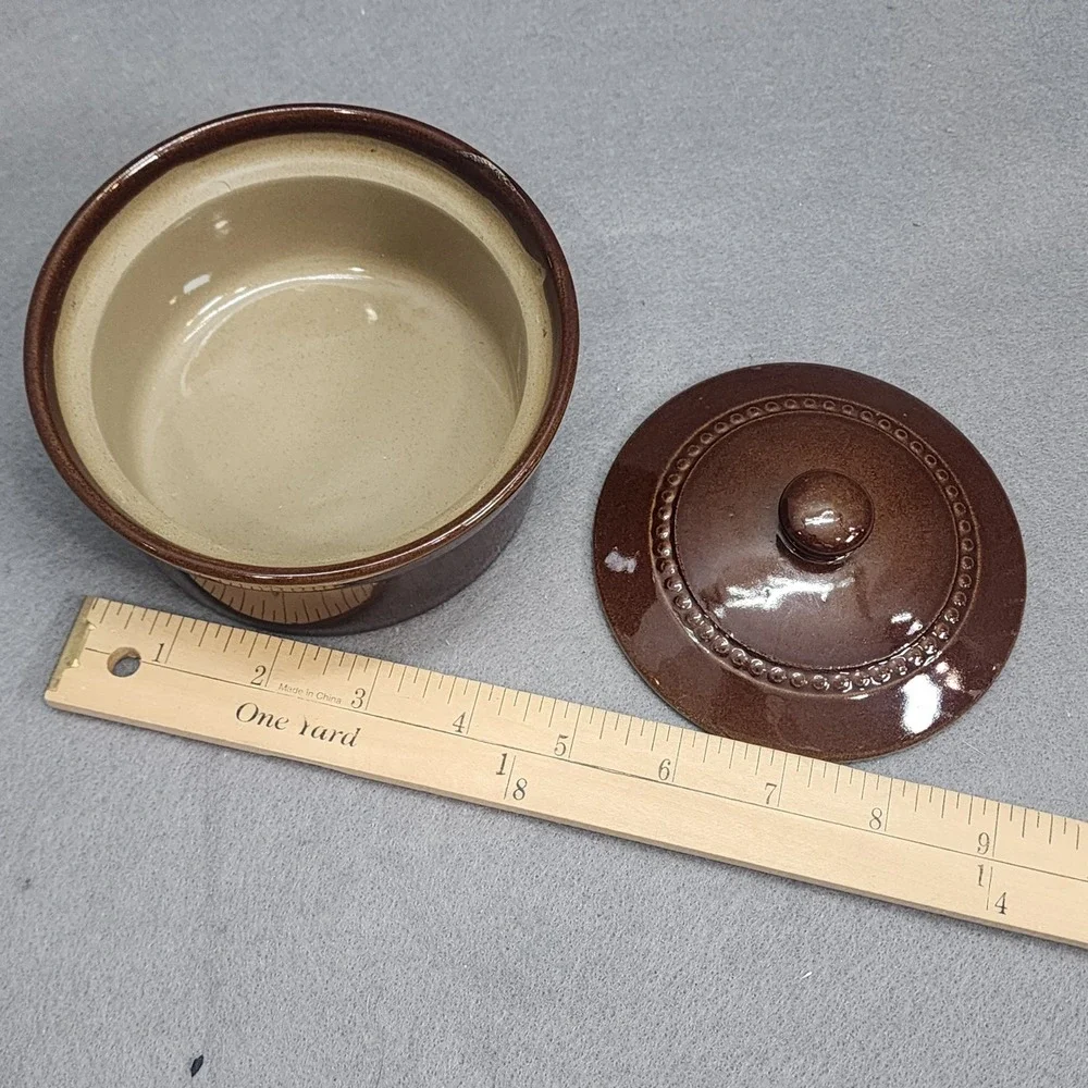 Pearsons of Chesterfield Lidded Crock Brown Beaded Stoneware England Small 5in